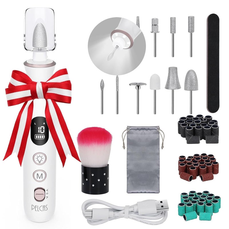 PELCAS Electric Nail File, 10 Speeds Cordless Nail Drill with LED Light, Portable Manicure and Pedicure Kit, Nail Grinder with LCD Screen for Human, Pet, Thick Toenails, Natural & Acrylic Nails - Image 1